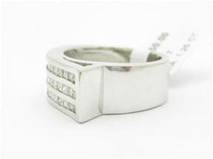 LIV 14k White Gold & Diamond Abstract Design Double Row Wide Band Princess Cut Ring