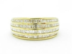 LIV 14k Yellow Gold & Diamond Baguette 4 Row Design Wide Wedding Band Ring Gift