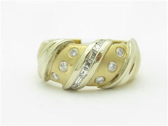 LIV 14k Yellow Gold & Diamond Baguette Abstract Design Wide Wedding Band Ring Gift