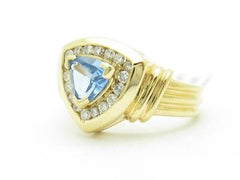 LIV 14k Yellow Gold & Diamond Trillion Cut Blue Topaz Design Band Ring