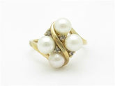 LIV 14k Yellow Gold & Genuine Fresh Water Pearl Cluster Design Band Bridal Ring
