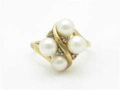 LIV 14k Yellow Gold & Genuine Fresh Water Pearl Cluster Design Band Bridal Ring