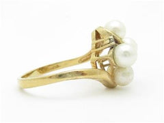 LIV 14k Yellow Gold & Genuine Fresh Water Pearl Cluster Design Band Bridal Ring