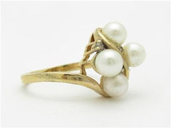 LIV 14k Yellow Gold & Genuine Fresh Water Pearl Cluster Design Band Bridal Ring
