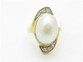 LIV 14k Yellow Gold & Genuine Mabe Pearl Vintage Design Halo Long Band Bridal Ring