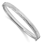 LIV Platinum Sterling Silver Hand Made Diamond Cut 6mm Wide Hinged Bangle Bracelet