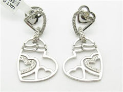 LIV 14k White Gold & Diamonds Unique Heart Design Chandelier Stud Bridal Earrings