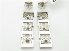 LIV 14k White Gold & Diamonds Unique H Design Chandelier Stud Modern Bridal Earrings