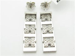 LIV 14k White Gold & Diamonds Unique H Design Chandelier Stud Modern Bridal Earrings