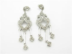 LIV 14k White Gold & Diamonds Vintage Design Chandelier Bridal Earrings New Gift