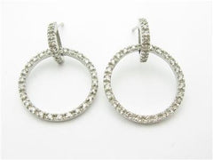 LIV 14k White Gold & Diamonds Circle Design Chandelier Bridal Earrings New Gift