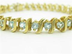 LIV 14k Solid Yellow Gold Genuine Blue Topaz S Design Tennis Bracelet Bridal