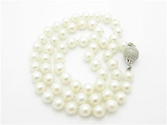 LIV 14k Solid White Gold & Diamond Lock 7mm Fresh Water Pearl 18" Bridal Necklace