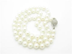 LIV 14k Solid White Gold & Diamond Lock 7mm Fresh Water Pearl 18" Bridal Necklace