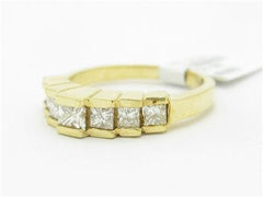 LIV 14k Yellow Gold & Diamond Princess Cut Step Design Wedding Band Ring Bridal Gift