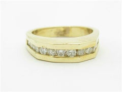 LIV 14k Yellow Gold Genuine Round Cut White Diamond Wedding Band Square Design Ring