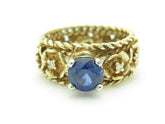 LIV 14k Yellow Gold Genuine Tanzanite & Diamond Eternity Flower Vintage Design Ring