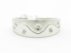 LIV 14k White Gold Genuine Round Cut White Diamond Wave Halo Band Modern Design Ring