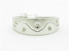 LIV 14k White Gold Genuine Round Cut White Diamond Wave Halo Band Modern Design Ring