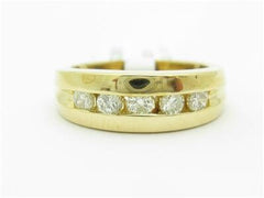 LIV 14k Yellow Gold Genuine Round Cut White Diamond Channel Set Band Design Ring New