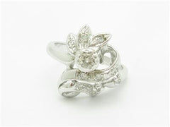 LIV 14k White Gold Genuine Round Cut White Diamond Vintage Design Cocktail Ring Gift