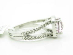 LIV 14KT White Gold Genuine White Diamond Pave Pink Sapphire Halo Split Shank Ring