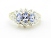 LIV 14k Solid Yellow Gold Tanzanite & Diamond 3 Stone Vintage Design Band Ring