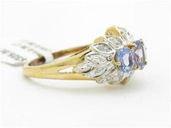 LIV 14k Solid Yellow Gold Tanzanite & Diamond 3 Stone Vintage Design Band Ring