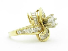 LIV 14k Yellow Gold Diamond Engagement Ring With Simulated White Sapphire Center Stone