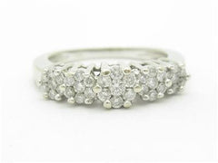 LIV 14k White Gold Genuine Diamond Invisible Flower Design 3 Stone Band Ring Gift