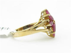 LIV 14k Solid Yellow Gold Genuine Red Ruby & Diamond Marquee Design Right Hand Ring