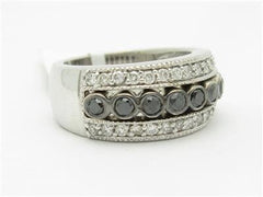LIV 14kt White Gold Genuine White & Black Diamond Bezel Set Wide Band Pave Ring Gift