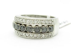 LIV 14kt White Gold Genuine White & Black Diamond Bezel Set Wide Band Pave Ring Gift