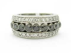 LIV 14kt White Gold Genuine White & Black Diamond Bezel Set Wide Band Pave Ring Gift