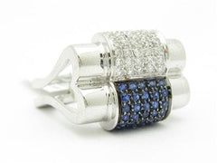 LIV 18kt White Gold Genuine White Diamond & Blue Sapphire Art Deco Design Band Ring