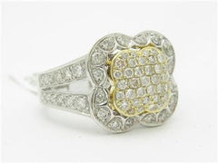 LIV 14kt Two Tone Genuine White Diamond Pave Halo Antique Design Split Shank Ring
