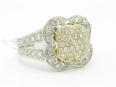 LIV 14kt Two Tone Genuine White Diamond Pave Halo Antique Design Split Shank Ring