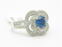 LIV 14kt White Gold Genuine Diamond Blue Sapphire Halo Split Shank Design Ring Gift