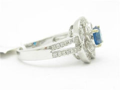 LIV 14kt White Gold Genuine Diamond Blue Sapphire Halo Split Shank Design Ring Gift
