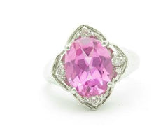 LIV 14kt White Gold Genuine Diamond & Pink Sapphire Halo Design Oval Cut Ring Gift