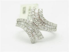 LIV 14kt White Gold Genuine White Diamond 1.00 ct Baguette Design Knuckle Ring Gift