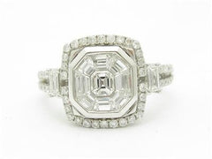 LIV 18kt White Gold Genuine White Diamond Pave Halo Antique Design Engagement Ring