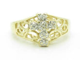 LIV 14KT Yellow Gold Genuine White Diamond Pave Set Cross Design Faith Ring New