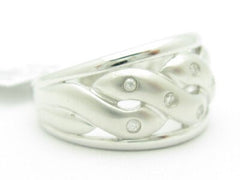 LIV Unique Solid 14K White Gold Genuine White Diamond Round Cut Wide Band Wave Ring