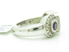 LIV 14KT White Gold Genuine White Diamond Pave 3 Stone Purple Amethyst Vintage Design Ring