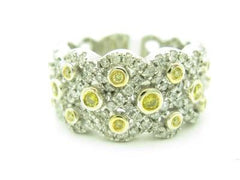 LIV 18KT White Gold Genuine White Diamond Pave Wide Band Yellow Sapphire Ring Gift