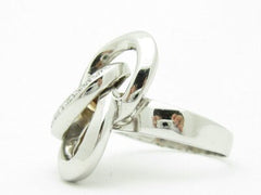 LIV 14KT Solid White Gold Genuine White Diamond Abstract Circle Design Fashion Ring Band