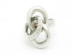 LIV 14KT Solid White Gold Genuine White Diamond Abstract Circle Design Fashion Ring Band