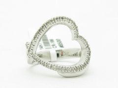 LIV 14KT Solid White Gold Genuine White Diamond Open Heart Design Ring Band