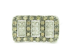 LIV 14KT Solid White Gold Genuine Champagne & White Diamond Deco Wide Band Ring Gift